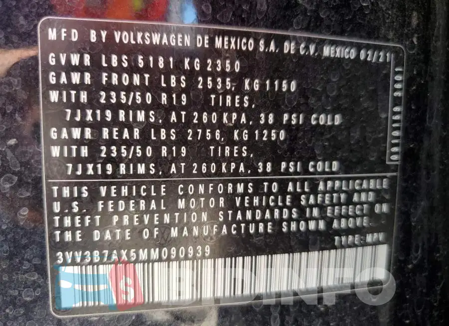 3VV3B7AX5MM090939 Photo# 13