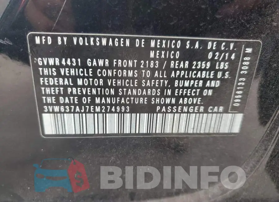 3VW637AJ7EM274993 Photo# 12