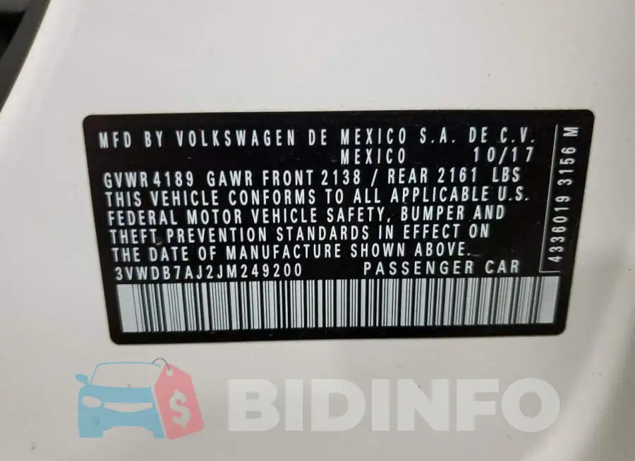 3VWDB7AJ2JM249200 Photo# 12