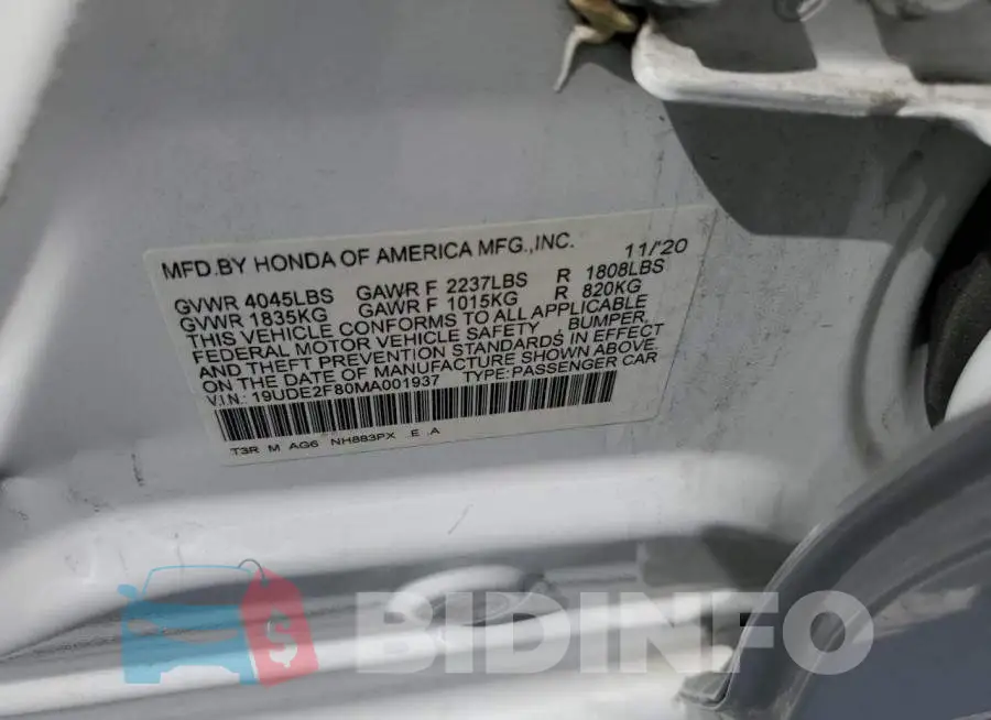 19UDE2F80MA001937 Photo# 12