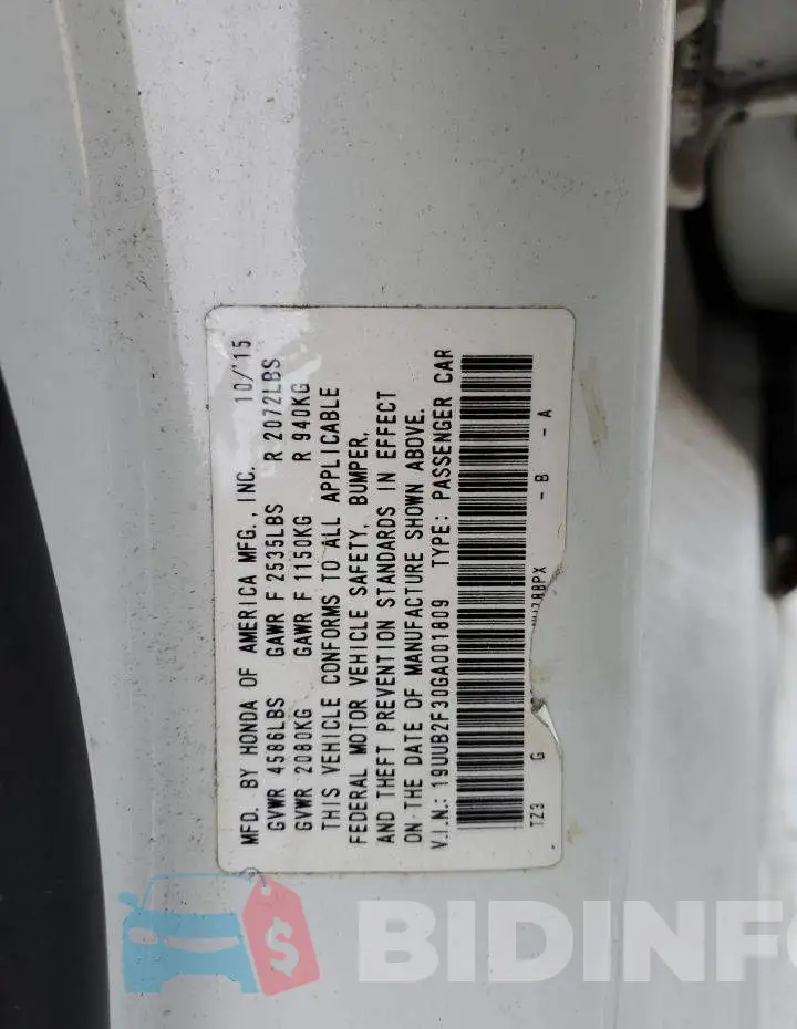 19UUB2F30GA001809 Photo# 13