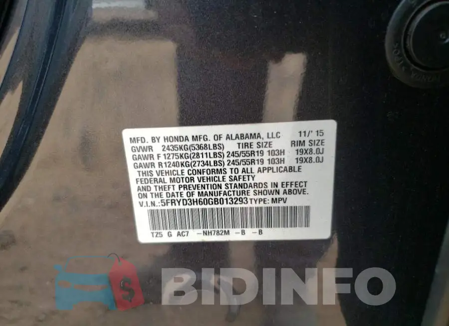 5FRYD3H60GB013293 Photo# 12