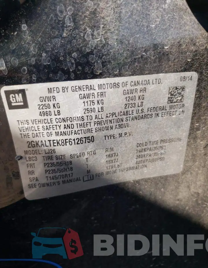 2GKALTEK8F6126750 Photo# 13