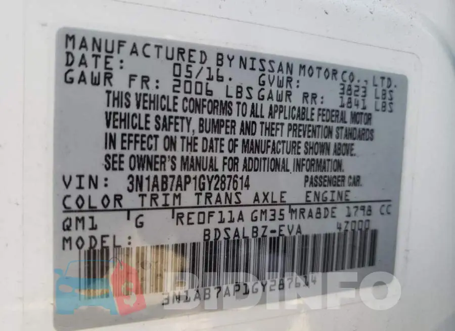 3N1AB7AP1GY287614 Photo# 12