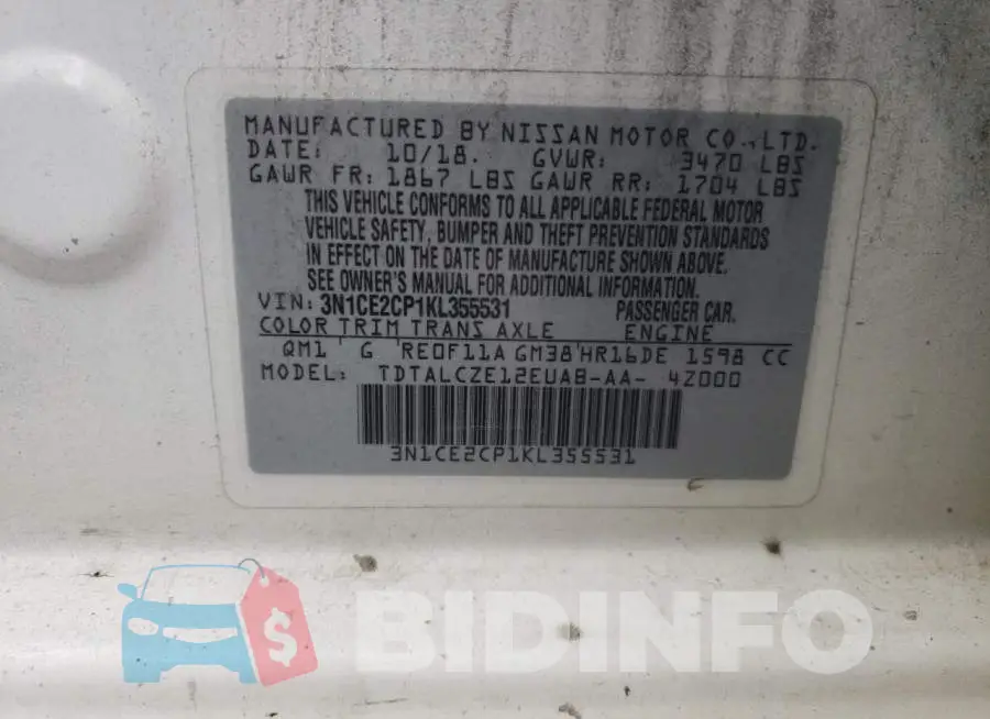 3N1CE2CP1KL355531 Photo# 12