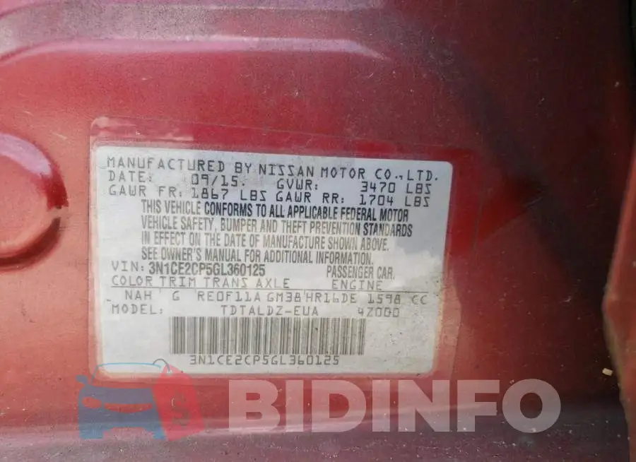 3N1CE2CP5GL360125 Photo# 12