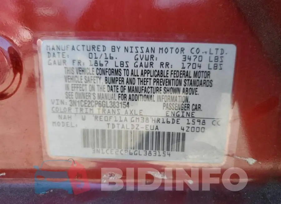 3N1CE2CP6GL383154 Photo# 13