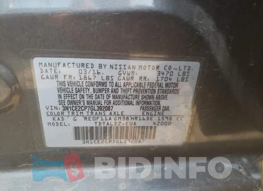 3N1CE2CP7GL392087 Photo# 12