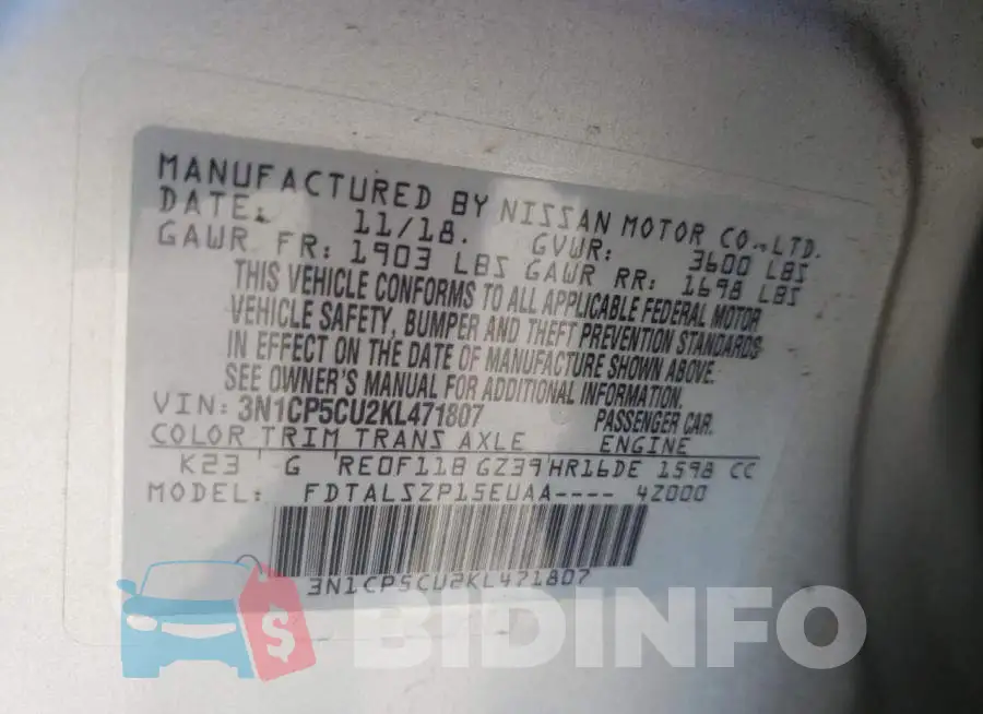 3N1CP5CU2KL471807 Photo# 10