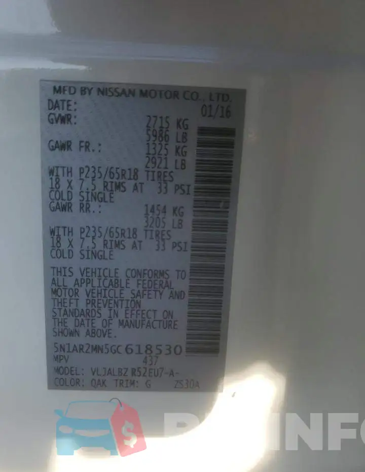 5N1AR2MN5GC618530 Photo# 13