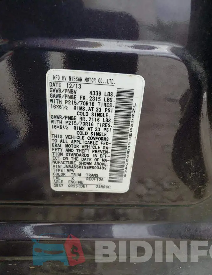 JN8AS5MT9EW600489 Photo# 13