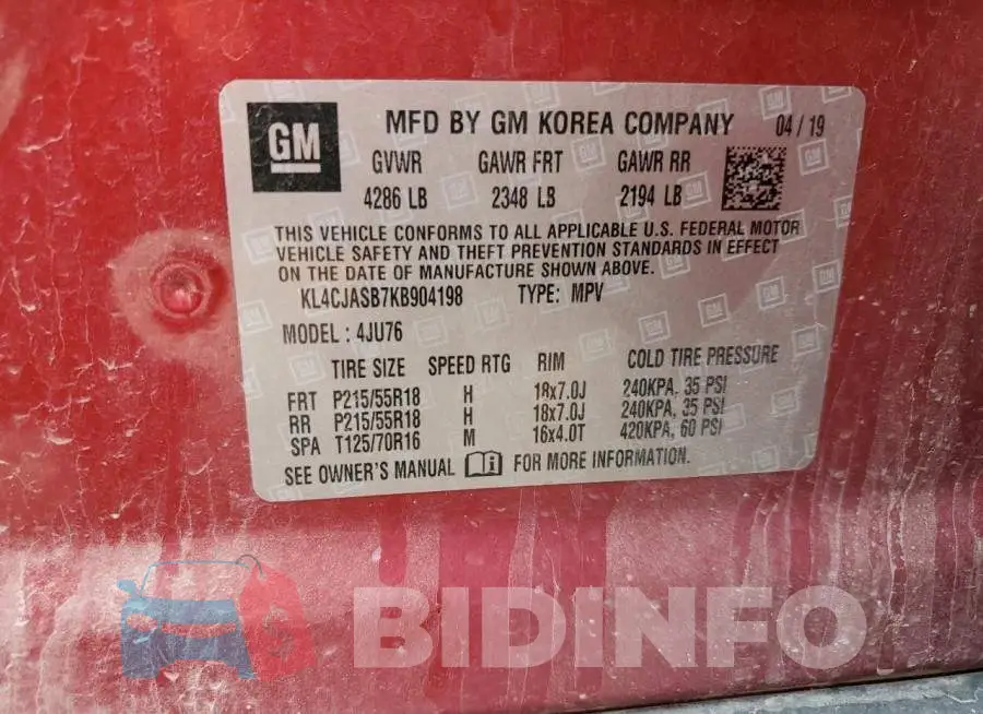 KL4CJASB7KB904198 Photo# 12