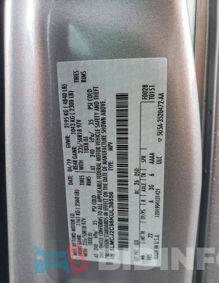 5LMCJ2C98KUL38556 Photo# 13
