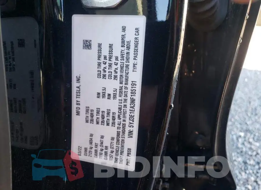 5YJ3E1EA3NF185191 Photo# 12