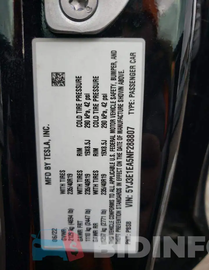 5YJ3E1EA5NF288807 Photo# 12