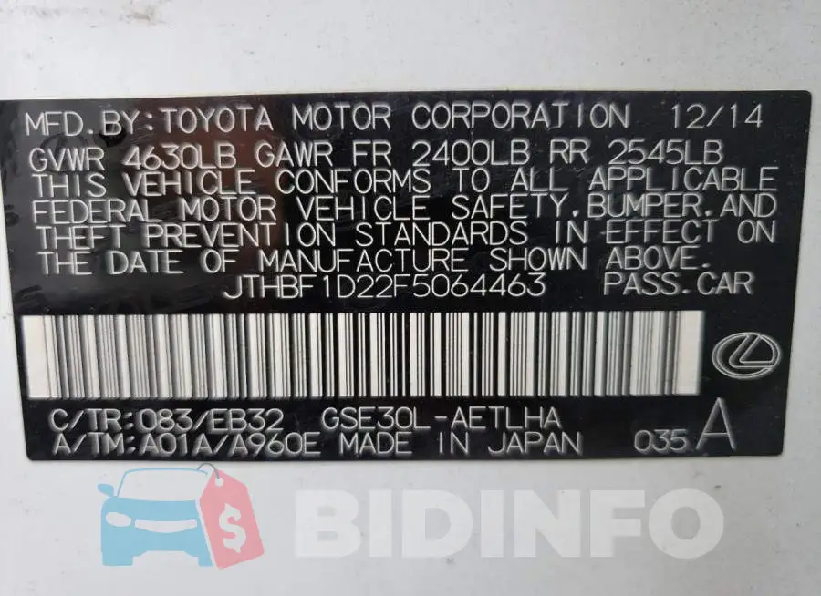 JTHBF1D22F5064463 Photo# 12