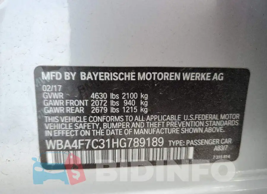 WBA4F7C31HG789189 Photo# 12