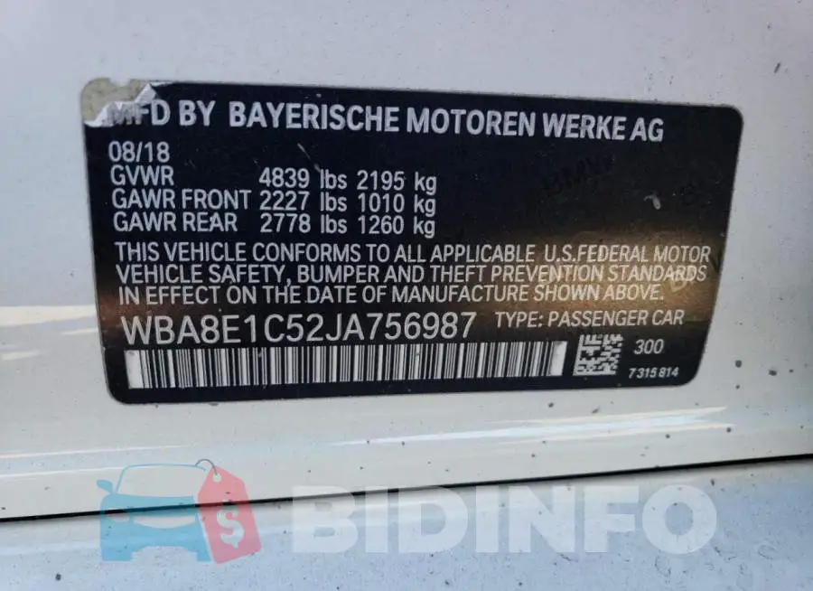 WBA8E1C52JA756987 Photo# 12
