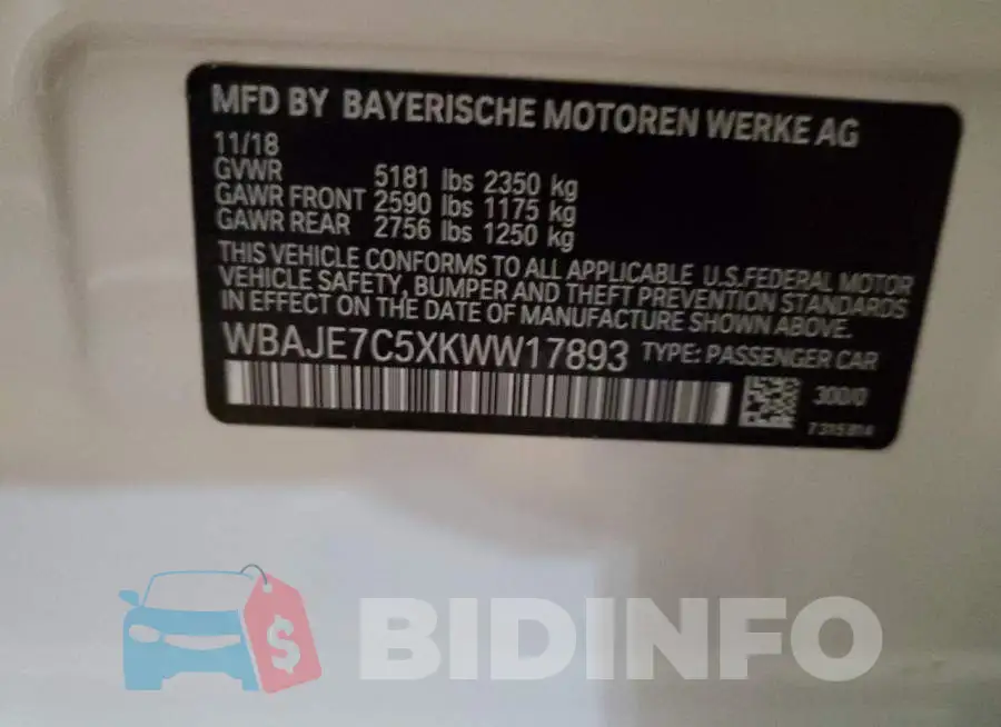WBAJE7C5XKWW17893 Photo# 12