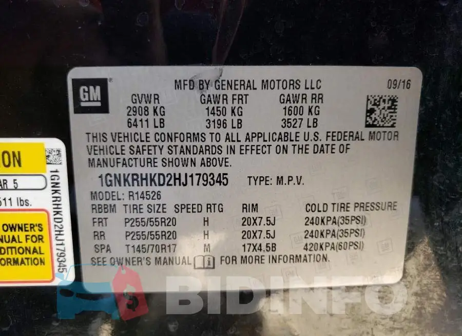 1GNKRHKD2HJ179345 Photo# 14