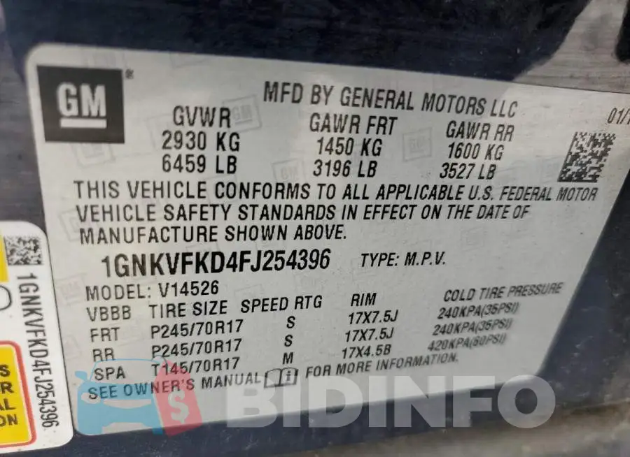 1GNKVFKD4FJ254396 Photo# 13