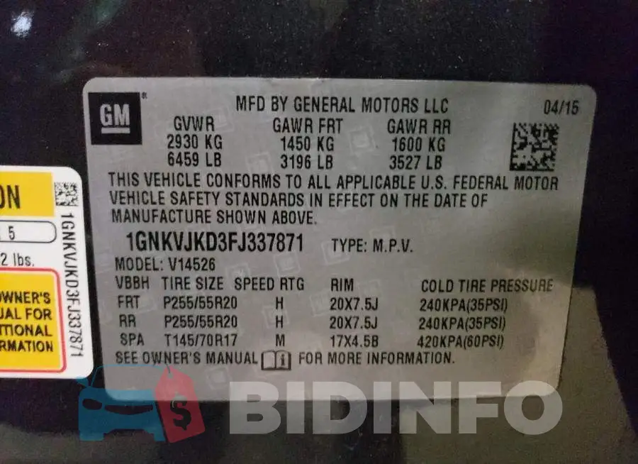 1GNKVJKD3FJ337871 Photo# 14