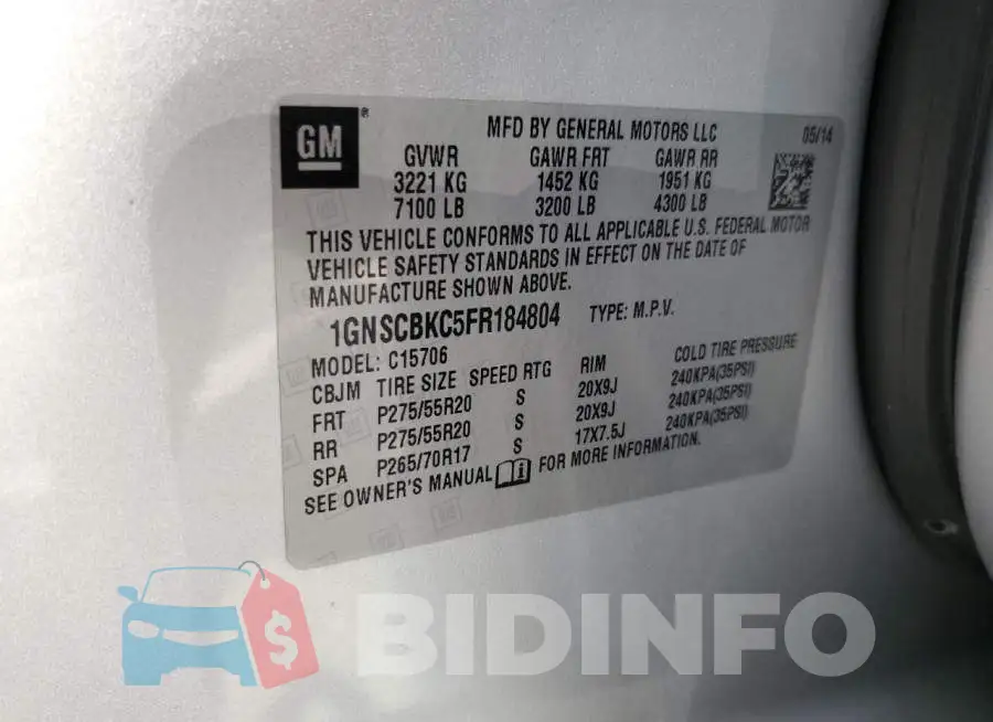 1GNSCBKC5FR184804 Photo# 12