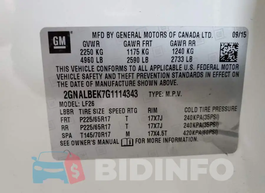 2GNALBEK7G1114343 Photo# 14