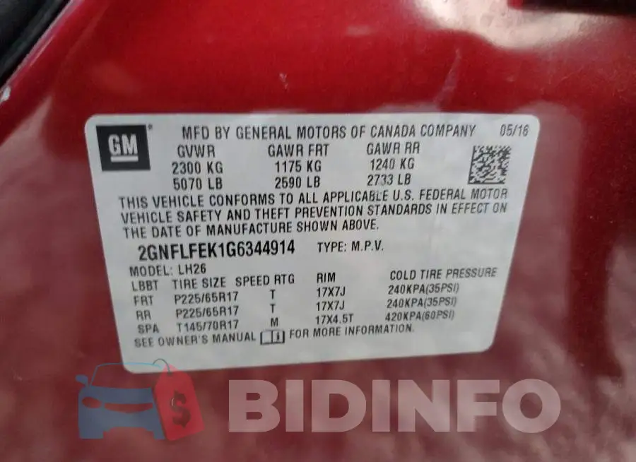 2GNFLFEK1G6344914 Photo# 12