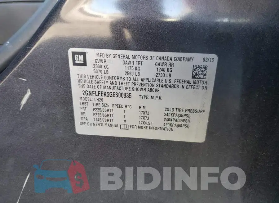 2GNFLFEK5G6300835 Photo# 12