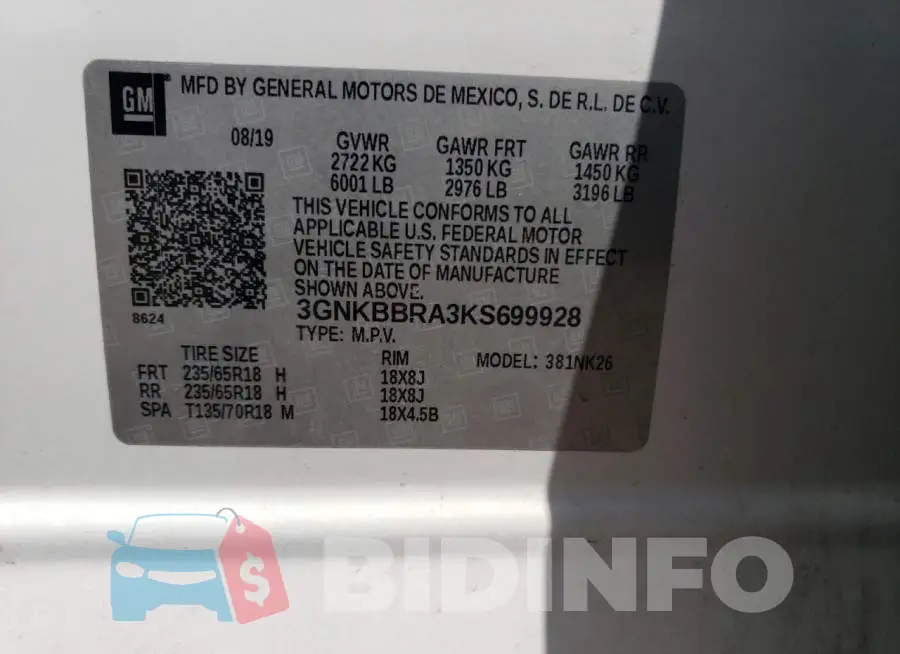 3GNKBBRA3KS699928 Photo# 13