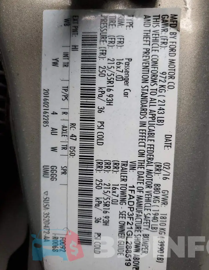 1FADP3F21GL288519 Photo# 12