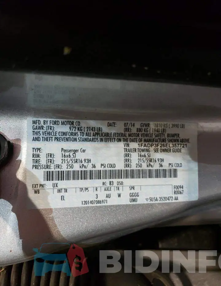 1FADP3F26EL357721 Photo# 12