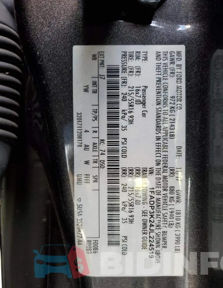 1FADP3K24JL224519 Photo# 13