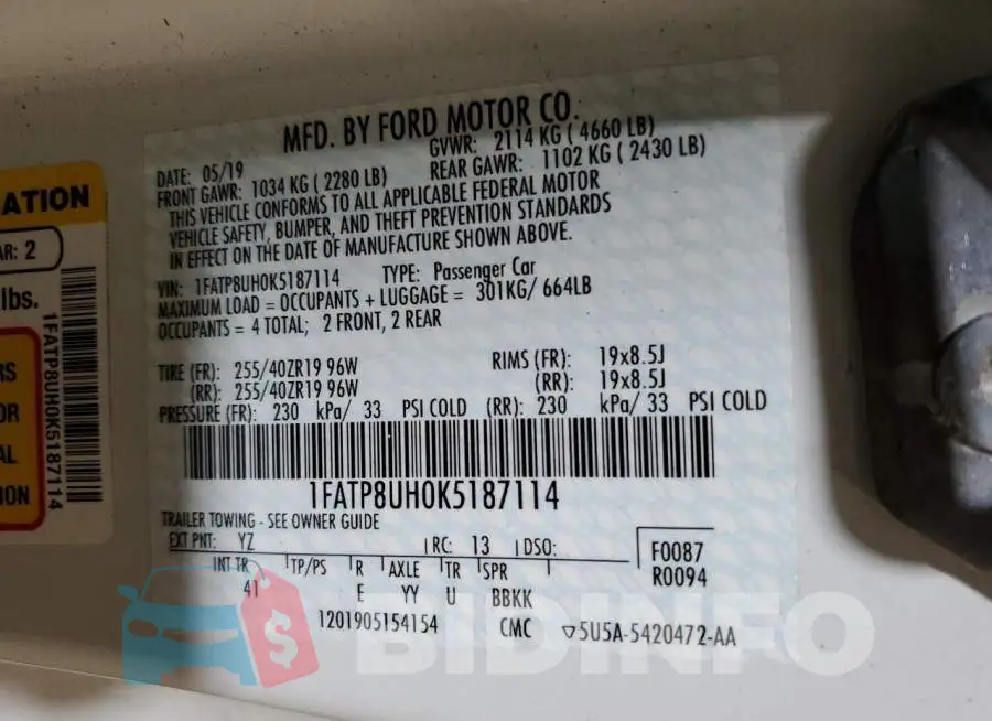 1FATP8UH0K5187114 Photo# 13