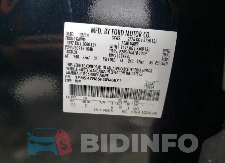 1FM5K7B85FGB46871 Photo# 13
