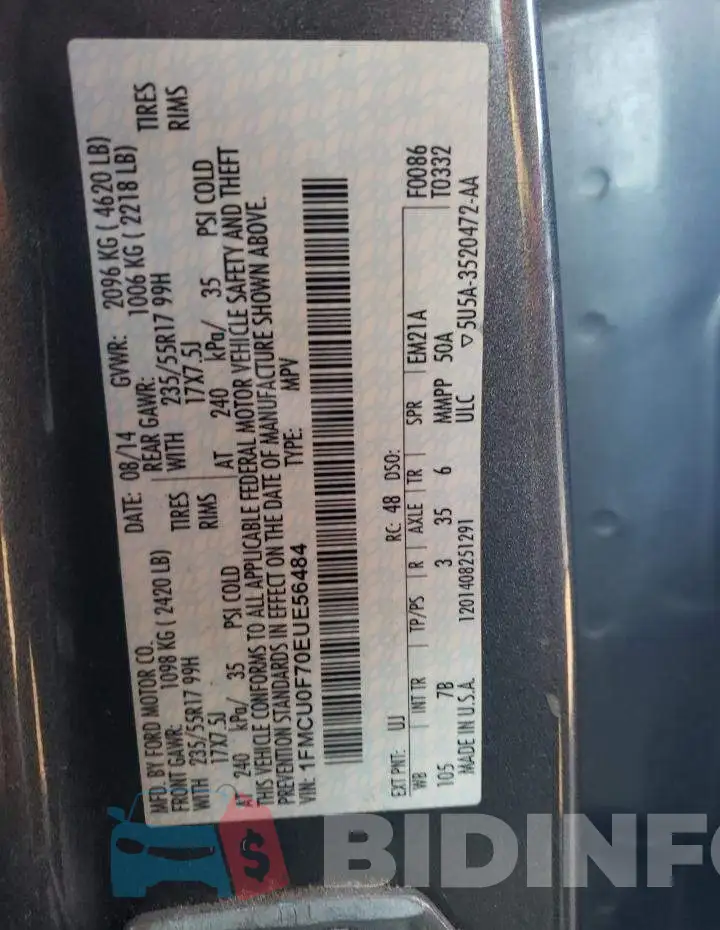 1FMCU0F70EUE56484 Photo# 12