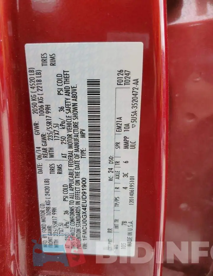 1FMCU0GX4EUD91900 Photo# 12