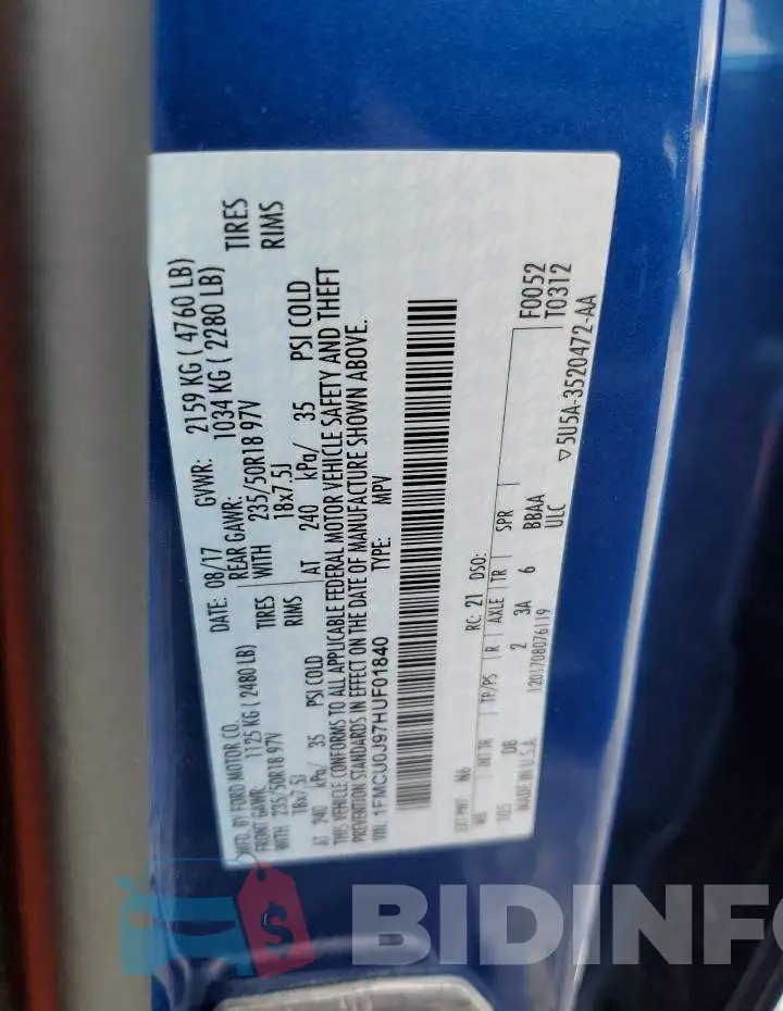 1FMCU0J97HUF01840 Photo# 12