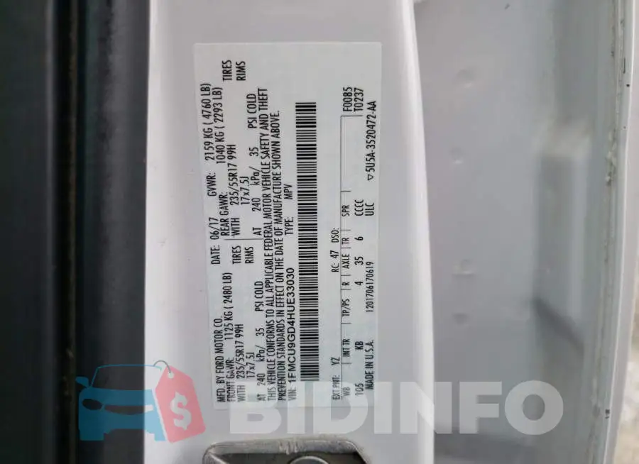 1FMCU9GD4HUE33030 Photo# 13