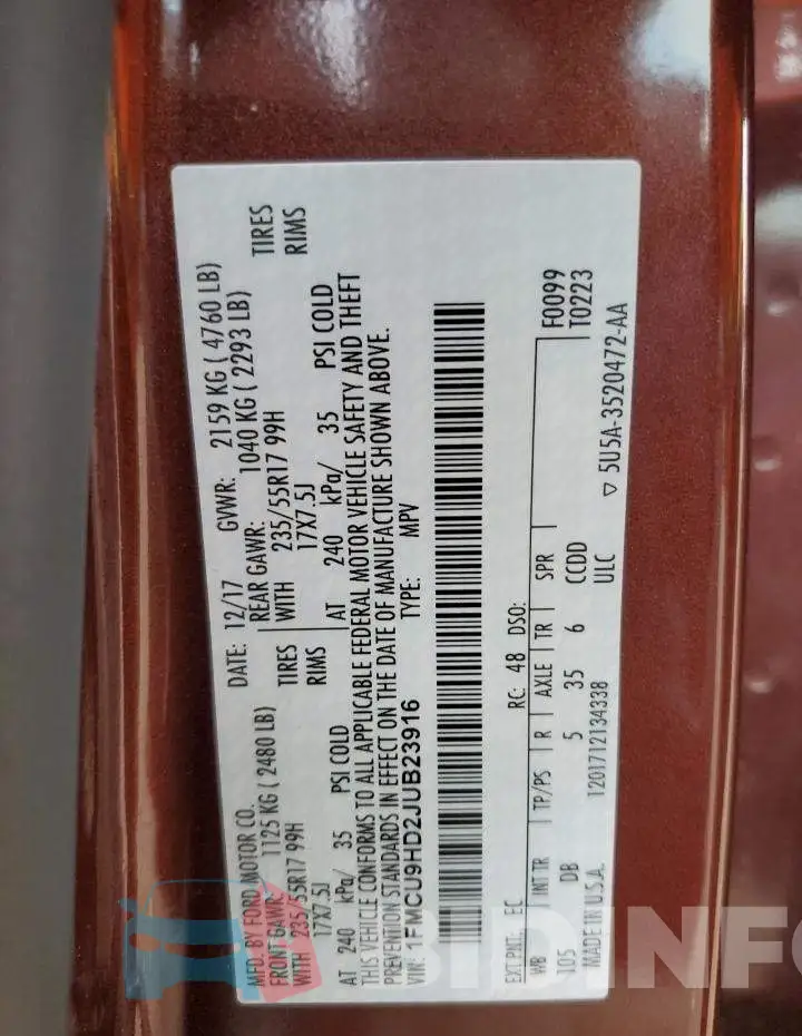 1FMCU9HD2JUB23916 Photo# 13
