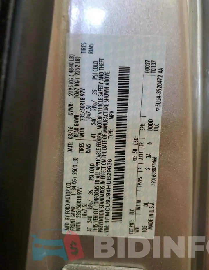 1FMCU9J94HUB29636 Photo# 14