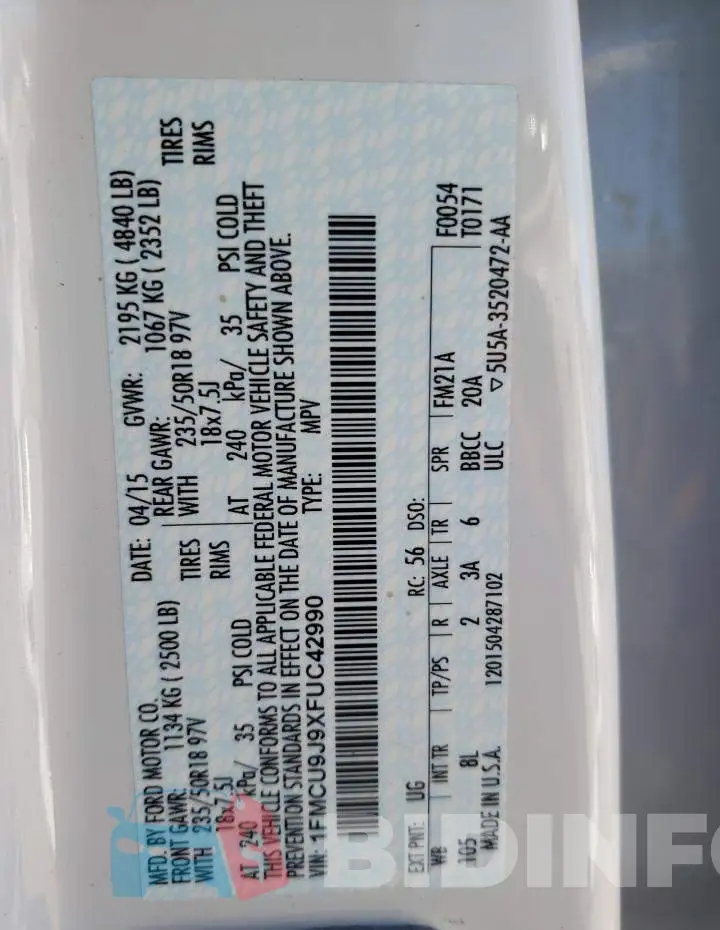 1FMCU9J9XFUC42990 Photo# 12