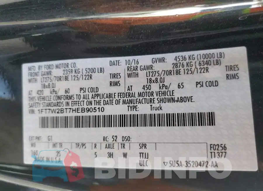 1FT7W2BT7HEB90510 Photo# 12