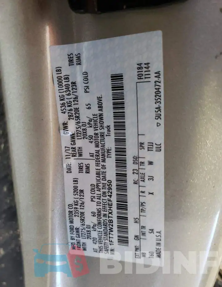 1FT7W2BTXHEF42950 Photo# 12