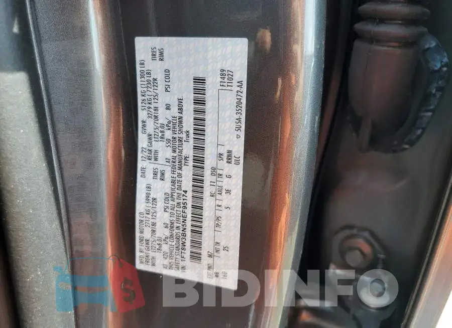 1FT8W3BN5NEF95174 Photo# 12