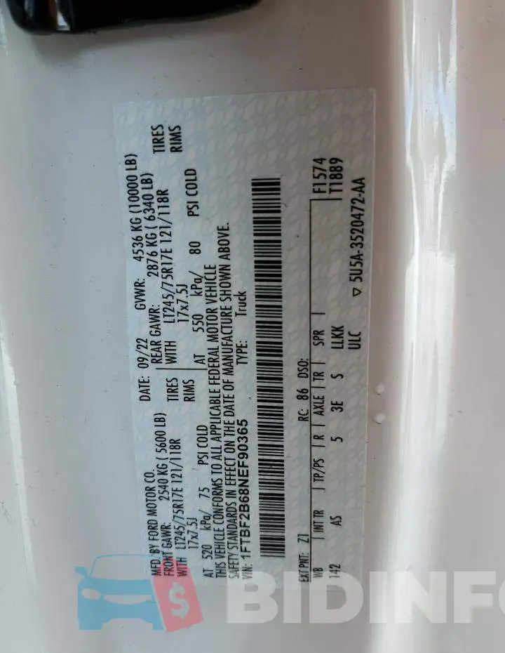 1FTBF2B68NEF90365 Photo# 12