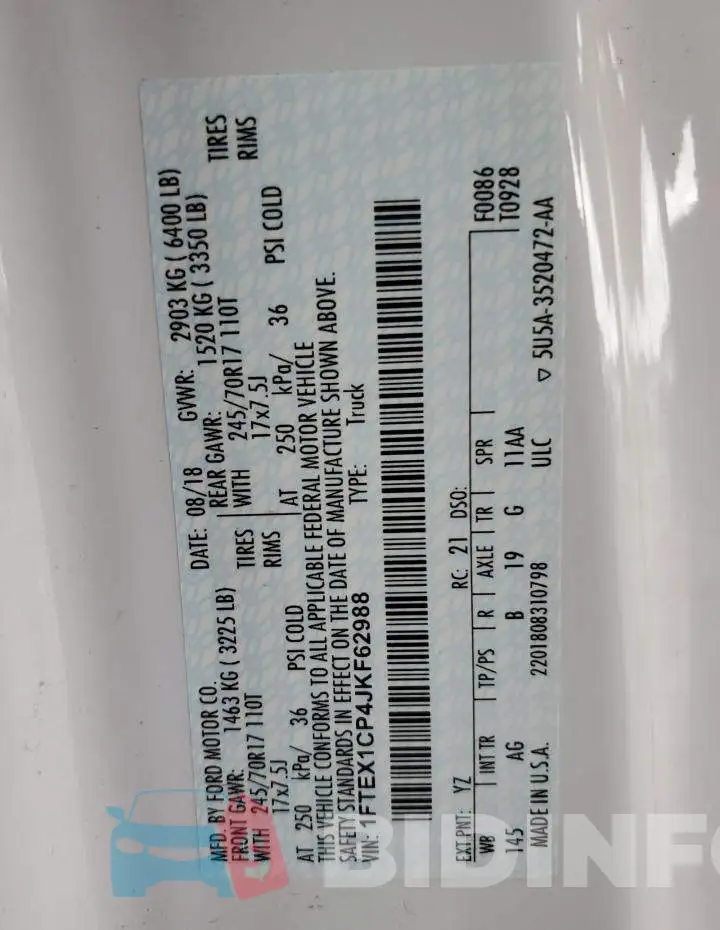 1FTEX1CP4JKF62988 Photo# 12