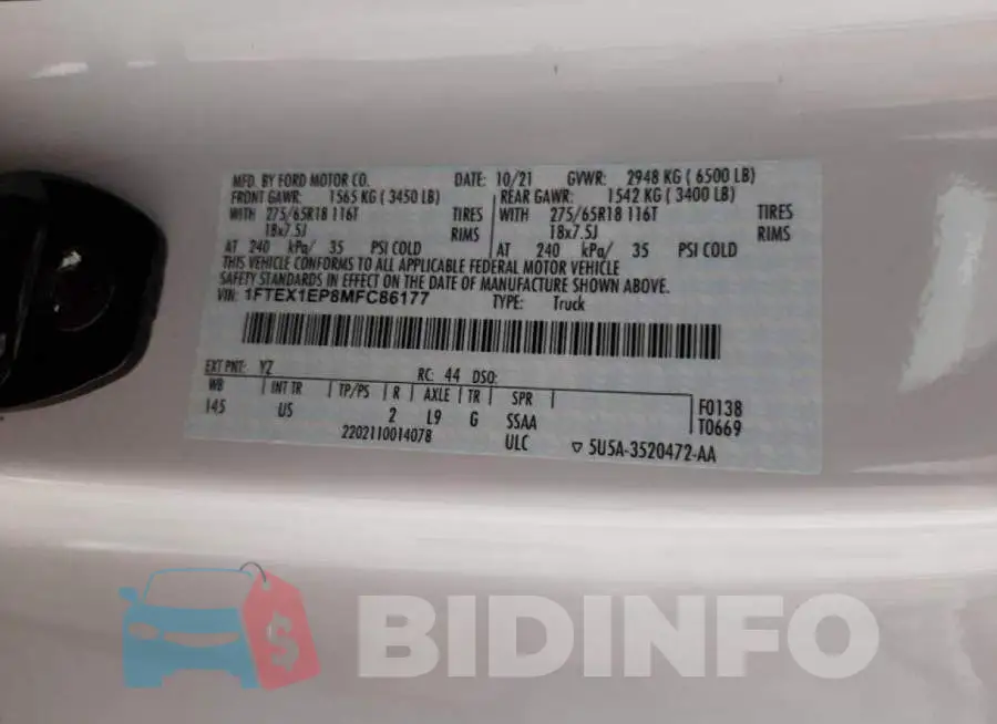 1FTEX1EP8MFC86177 Photo# 13