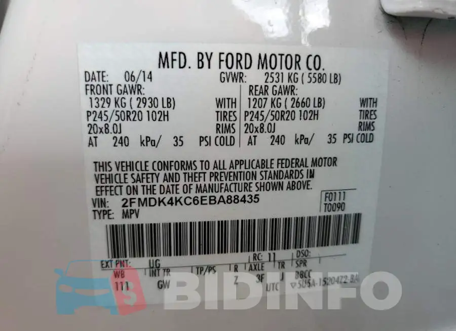 2FMDK4KC6EBA88435 Photo# 14